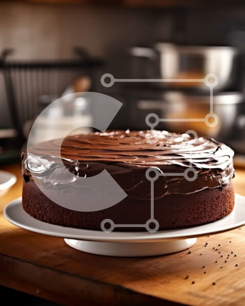 Σετ των 2 Intra Συλλεκτικό Ξύλινο Παζλ Plywood  4mm - Λαχταριστό κέικ σοκολάτας σε λευκό πιάτο με συσκευές κουζίνας Σε Ξύλινο Κουτί - Διαστάσεις: 10x10 cm – 25 κομμάτια