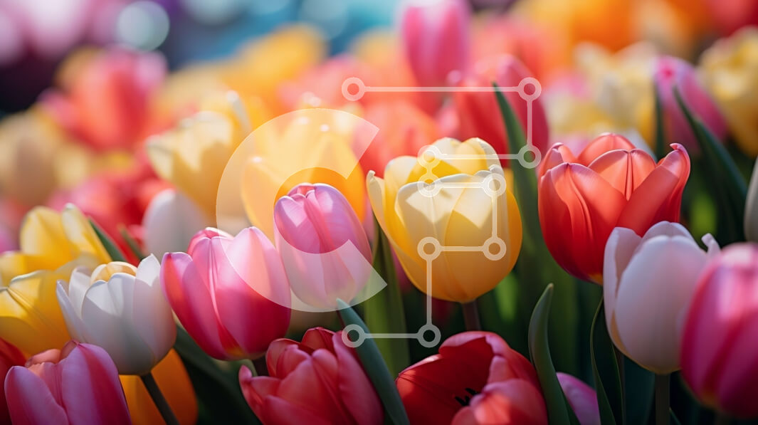 Intra Συλλεκτικό Ξύλινο Παζλ Plywood  4mm - Ζωντανές τουλίπες μια ηλιόλουστη μέρα Σε Ξύλινο Κουτί - Διαστάσεις: 10x10 cm – 25 κομμάτια