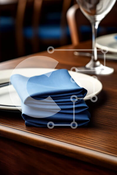 Σετ των 2 Intra Συλλεκτικό Ξύλινο Παζλ Plywood  4mm - Μπλε χαρτοπετσέτα σε λευκό πιάτο με ποτήρι και μπουκάλι κρασιού Σε Ξύλινο Κουτί - Διαστάσεις: 10x10 cm – 25 κομμάτια