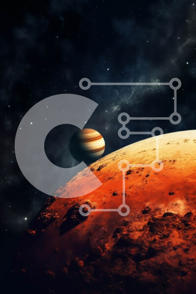 Intra Συλλεκτικό Ξύλινο Παζλ Plywood  4mm - Απεικόνιση του Άρη με ένα διαστημόπλοιο στο πρώτο πλάνο Σε Ξύλινο Κουτί - Διαστάσεις Puzzle: 10x10 cm – 25 κομμάτια