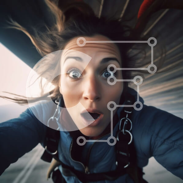 Intra Συλλεκτικό Ξύλινο Παζλ Plywood  4mm - Συναρπαστική εικόνα γυναίκας που κάνει αλεξίπτωτο με μπλε σακάκι και λουρί Σε Ξύλινο Κουτί - Διαστάσεις Puzzle: 10x10 cm – 25 κομμάτια