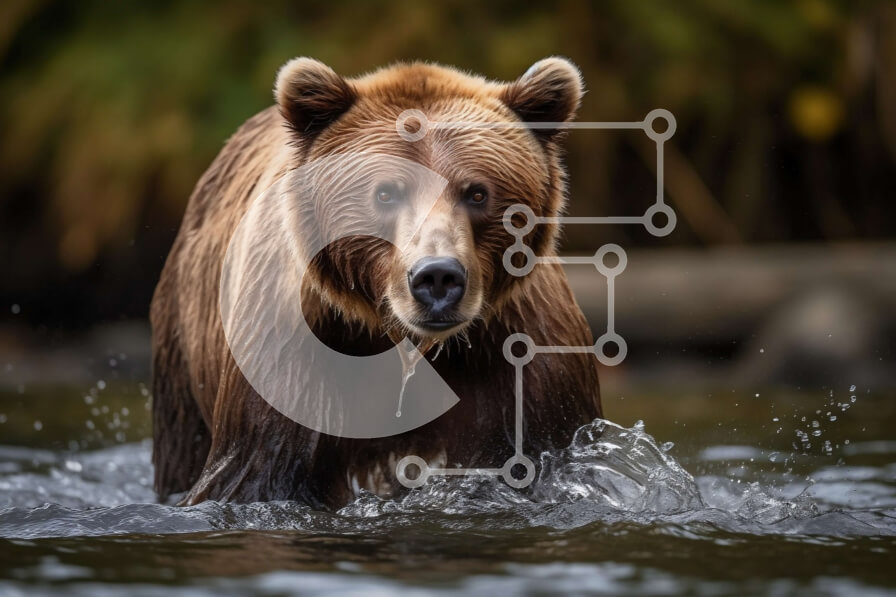 Σετ των 2 Intra Συλλεκτικό Ξύλινο Παζλ Plywood  4mm - Όμορφη εικόνα μιας καφέ αρκούδας που περπατά στο νερό Σε Ξύλινο Κουτί - Διαστάσεις: 10x10 cm – 25 κομμάτια