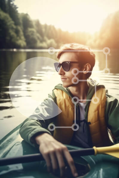 Intra Συλλεκτικό Ξύλινο Παζλ Plywood  4mm - Γραφικό καγιάκ ηλιοβασιλέματος σε μια ήρεμη λίμνη με βουνά και δέντρα σε απόσταση Σε Ξύλινο Κουτί - Διαστάσεις Puzzle: 10x10 cm – 25 κομμάτια