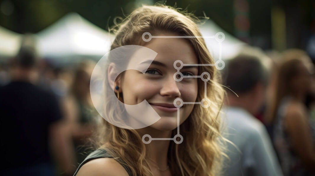 Intra Συλλεκτικό Ξύλινο Παζλ Plywood  4mm - Όμορφη εικόνα μιας χαμογελαστής γυναίκας σε ένα υπαίθριο φεστιβάλ Σε Ξύλινο Κουτί - Διαστάσεις Puzzle: 10x10 cm – 25 κομμάτια