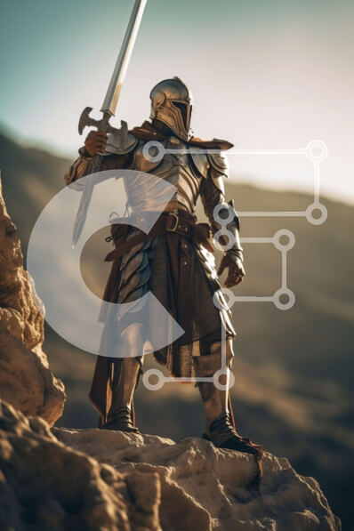 Intra Συλλεκτικό Ξύλινο Παζλ Plywood  4mm - Όμορφη εικόνα ενός ιππότη με πανοπλία με φόντο το ηλιοβασίλεμα Σε Ξύλινο Κουτί - Διαστάσεις Puzzle: 10x10 cm – 25 κομμάτια