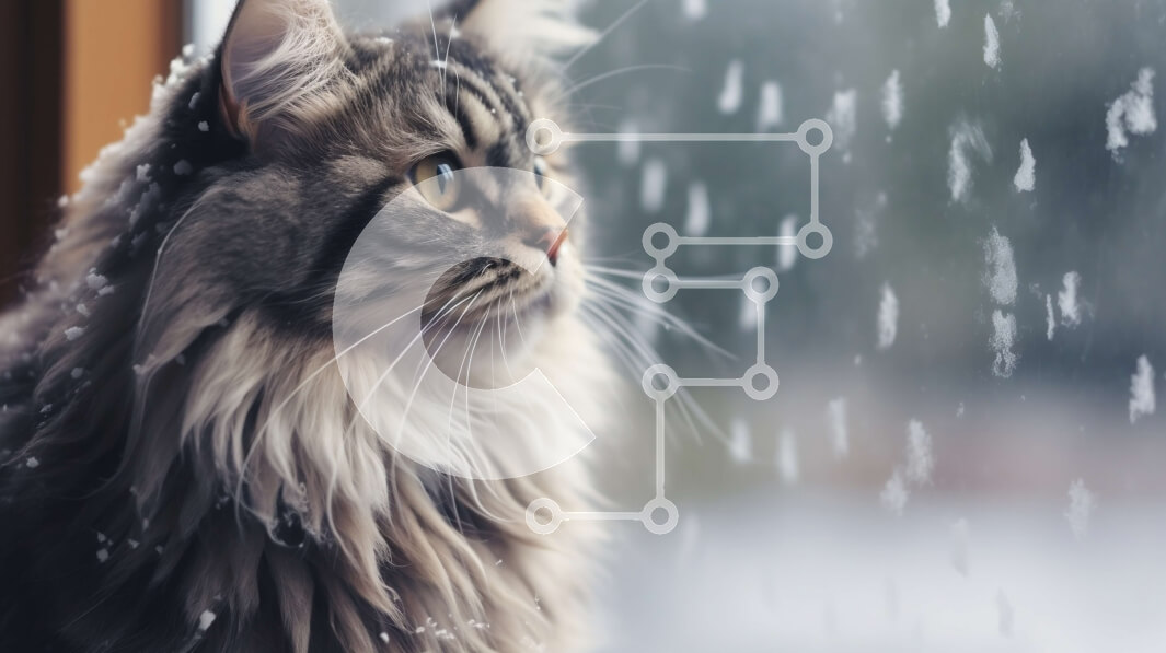 Σετ των 2 Intra Συλλεκτικό Ξύλινο Παζλ Plywood  4mm - Προβολή χιονισμένου παραθύρου: Μακρυμάλλη γάτα που παρακολουθεί τη χιονόπτωση Σε Ξύλινο Κουτί - Διαστάσεις: 10x10 cm – 25 κομμάτια