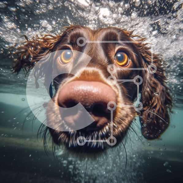 Intra Συλλεκτικό Ξύλινο Παζλ Plywood  4mm - Αξιολάτρευτη εικόνα ενός καφέ σκύλου υποβρύχιο με το στόμα ανοιχτό Σε Ξύλινο Κουτί - Διαστάσεις: 10x10 cm – 25 κομμάτια