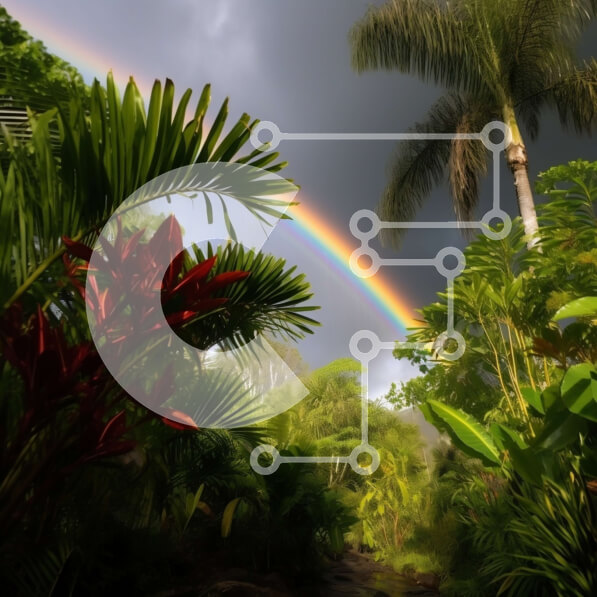 Intra Συλλεκτικό Ξύλινο Παζλ Plywood  4mm - Όμορφη εικόνα τροπικού τροπικού δάσους με πλούσια βλάστηση και ουράνιο τόξο Σε Ξύλινο Κουτί - Διαστάσεις: 10x10 cm – 25 κομμάτια