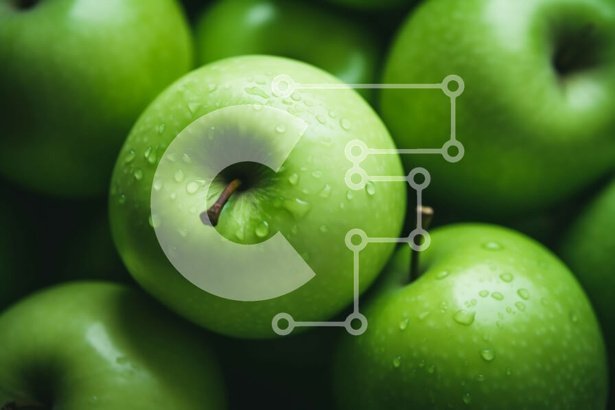 Σετ των 2 Intra Συλλεκτικό Ξύλινο Παζλ Plywood  4mm - Κοντινό πλάνο από φρέσκα πράσινα μήλα στοιβαγμένα σε σχήμα πυραμίδας Σε Ξύλινο Κουτί - Διαστάσεις: 10x10 cm – 25 κομμάτια