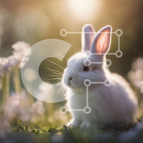 Intra Συλλεκτικό Ξύλινο Παζλ Plywood  4mm - Αξιολάτρευτο λευκό κουνέλι σε ένα χωράφι με λουλούδια Σε Ξύλινο Κουτί - Διαστάσεις: 10x10 cm – 25 κομμάτια