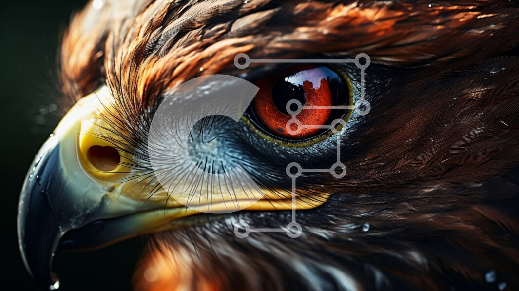 Σετ των 2 Intra Συλλεκτικό Ξύλινο Παζλ Plywood  4mm - Κοντινή όψη του κεφαλιού ενός γερακιού Σε Ξύλινο Κουτί - Διαστάσεις: 10x10 cm – 25 κομμάτια