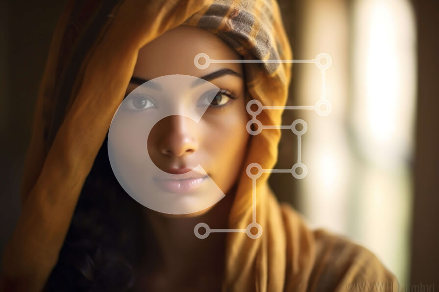 Intra Συλλεκτικό Ξύλινο Παζλ Plywood  4mm - Πορτρέτο μιας γυναίκας που φορά ένα κίτρινο κασκόλ και κοιτάζει την κάμερα Σε Ξύλινο Κουτί - Διαστάσεις Puzzle: 10x10 cm – 25 κομμάτια