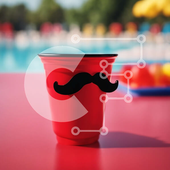 Intra Συλλεκτικό Ξύλινο Παζλ Plywood  4mm - Κόκκινο Πλαστικό Κύπελλο με Αυτοκόλλητο Μουστάκι Σε Ξύλινο Κουτί - Διαστάσεις Puzzle: 10x10 cm – 25 κομμάτια