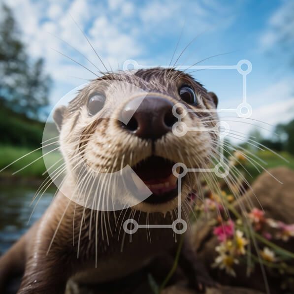 Intra Συλλεκτικό Ξύλινο Παζλ Plywood  4mm - Κοντινή όψη του προσώπου μιας βίδρας με παιχνιδιάρικη έκφραση Σε Ξύλινο Κουτί - Διαστάσεις: 10x10 cm – 25 κομμάτια