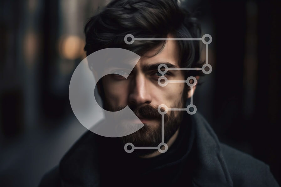 Intra Συλλεκτικό Ξύλινο Παζλ Plywood  4mm - Σοβαρός άνδρας με γένια και μαύρο παλτό και κασκόλ που κοιτάζει κατευθείαν την κάμερα Σε Ξύλινο Κουτί - Διαστάσεις Puzzle: 10x10 cm – 25 κομμάτια