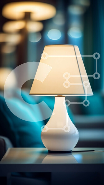 Intra Συλλεκτικό Ξύλινο Παζλ Plywood  4mm - Λευκό φωτιστικό στο τραπέζι με μπλε μαξιλάρια Σε Ξύλινο Κουτί - Διαστάσεις Puzzle: 10x10 cm – 25 κομμάτια