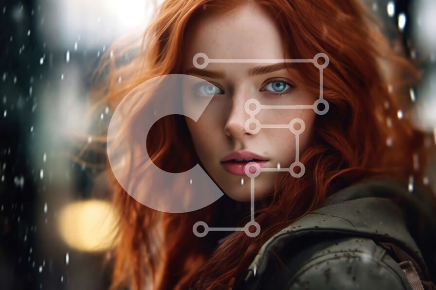 Intra Συλλεκτικό Ξύλινο Παζλ Plywood  4mm - Σοβαρή κοκκινομάλλα γυναίκα στέκεται στη βροχή με μαύρο σακάκι Σε Ξύλινο Κουτί - Διαστάσεις Puzzle: 10x10 cm – 25 κομμάτια