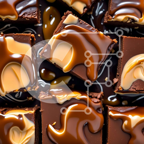 Σετ των 2 Intra Συλλεκτικό Ξύλινο Παζλ Plywood  4mm - Νόστιμα μπράουνις σοκολάτας με σάλτσα καραμέλας - φωτογραφία από κοντά Σε Ξύλινο Κουτί - Διαστάσεις: 10x10 cm – 25 κομμάτια