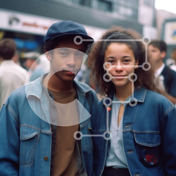 Intra Συλλεκτικό Ξύλινο Παζλ Plywood  4mm - Ευτυχισμένο ζευγάρι στο δρόμο της πόλης φορώντας τζιν και δερμάτινα μπουφάν Σε Ξύλινο Κουτί - Διαστάσεις Puzzle: 10x10 cm – 25 κομμάτια