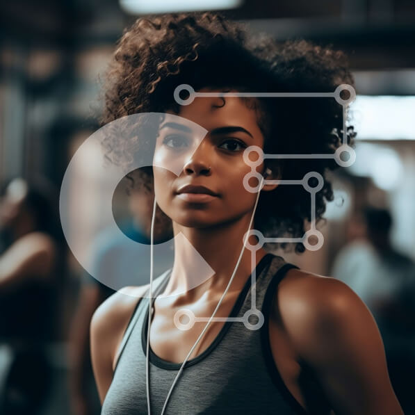 Intra Συλλεκτικό Ξύλινο Παζλ Plywood  4mm - Εφαρμοσμένη και σίγουρη νεαρή γυναίκα στο γυμναστήριο με ακουστικά Σε Ξύλινο Κουτί - Διαστάσεις Puzzle: 10x10 cm – 25 κομμάτια