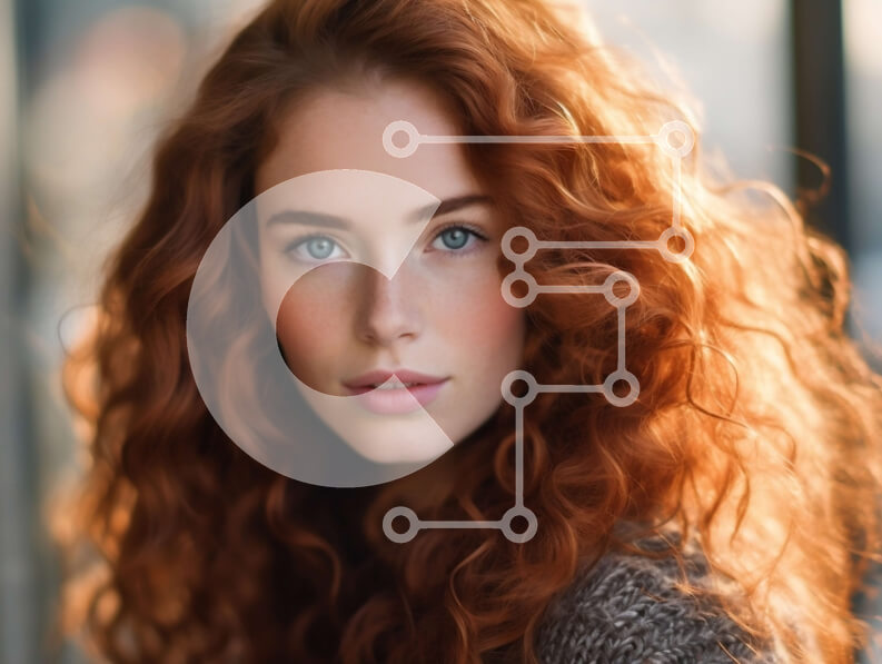 Intra Συλλεκτικό Ξύλινο Παζλ Plywood  4mm - Ουδέτερο πορτρέτο μιας γυναίκας με σγουρά κόκκινα μαλλιά και πράσινα μάτια Σε Ξύλινο Κουτί - Διαστάσεις Puzzle: 10x10 cm – 25 κομμάτια