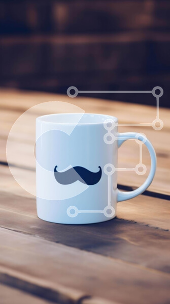 Intra Συλλεκτικό Ξύλινο Παζλ Plywood  4mm - Λευκή κούπα καφέ με σχέδιο μαύρο μουστάκι σε ξύλινο τραπέζι Σε Ξύλινο Κουτί - Διαστάσεις: 10x10 cm – 25 κομμάτια