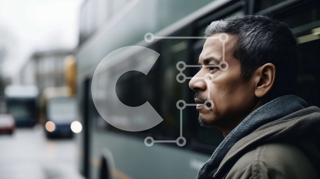 Intra Συλλεκτικό Ξύλινο Παζλ Plywood  4mm - Σοβαρός άνθρωπος που περιμένει το λεωφορείο στη στάση Σε Ξύλινο Κουτί - Διαστάσεις Puzzle: 10x10 cm – 25 κομμάτια