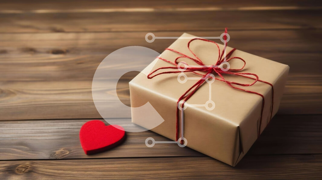 Intra Συλλεκτικό Ξύλινο Παζλ Plywood  4mm - Καφέ Κουτί δώρου με κόκκινη κορδέλα και καρδιά σε ξύλινο τραπέζι Σε Ξύλινο Κουτί - Διαστάσεις: 10x10 cm – 25 κομμάτια