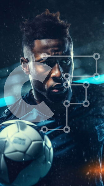 Intra Συλλεκτικό Ξύλινο Παζλ Plywood  4mm - Άτομο που κρατά μπάλα ποδοσφαίρου σε σκούρο φόντο Σε Ξύλινο Κουτί - Διαστάσεις Puzzle: 10x10 cm – 25 κομμάτια