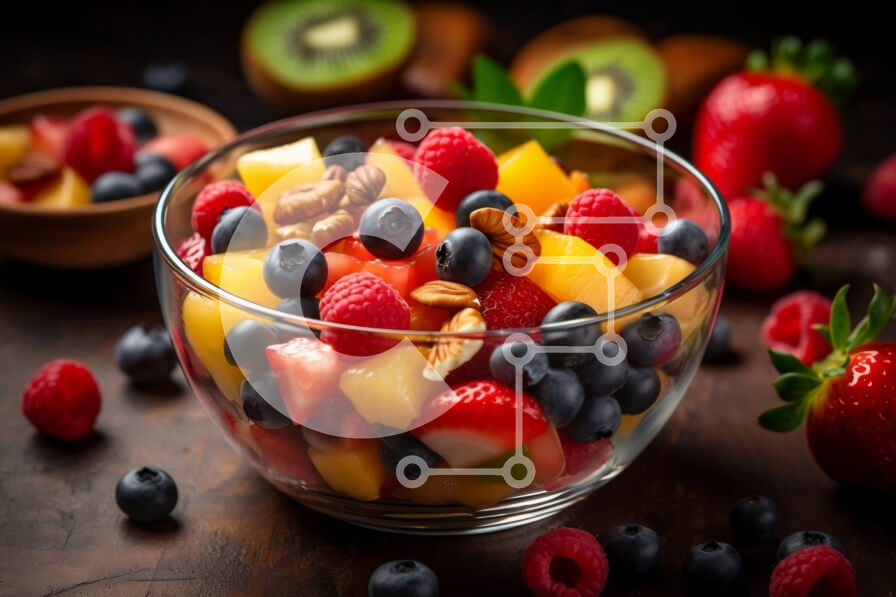 Σετ των 2 Intra Συλλεκτικό Ξύλινο Παζλ Plywood  4mm - Νόστιμη ανάμεικτη φρουτοσαλάτα σε ξύλινο τραπέζι Σε Ξύλινο Κουτί - Διαστάσεις: 10x10 cm – 25 κομμάτια