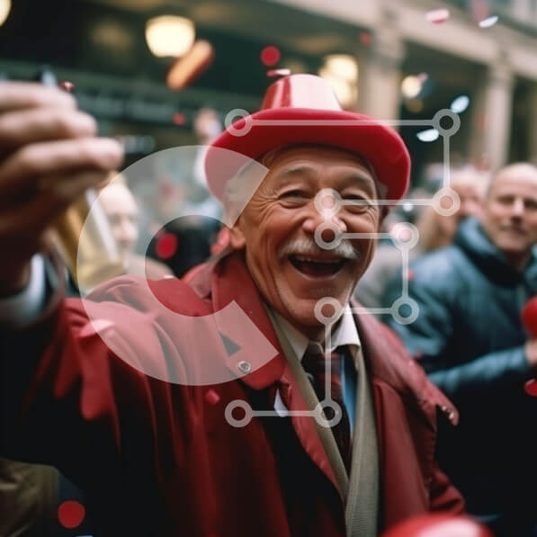 Intra Συλλεκτικό Ξύλινο Παζλ Plywood  4mm - Εορταστική φωτογραφία του ηλικιωμένου με σαμπάνια και πλήθος Σε Ξύλινο Κουτί - Διαστάσεις Puzzle: 10x10 cm – 25 κομμάτια