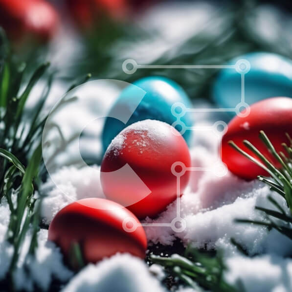 Intra Συλλεκτικό Ξύλινο Παζλ Plywood  4mm - Πολύχρωμα Πασχαλινά αυγά στο χιόνι με πευκοβελόνες Σε Ξύλινο Κουτί - Διαστάσεις: 10x10 cm – 25 κομμάτια