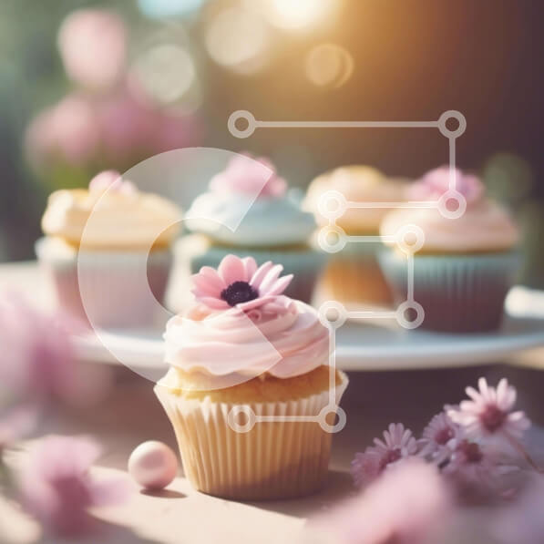 Σετ των 2 Intra Συλλεκτικό Ξύλινο Παζλ Plywood  4mm - Cupcakes σε λευκό πιάτο με ροζ λουλούδια Σε Ξύλινο Κουτί - Διαστάσεις: 10x10 cm – 25 κομμάτια