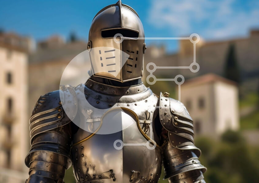 Intra Συλλεκτικό Ξύλινο Παζλ Plywood  4mm - Μεσαιωνικός Ιππότης σε αστικό περιβάλλον Σε Ξύλινο Κουτί - Διαστάσεις Puzzle: 10x10 cm – 25 κομμάτια