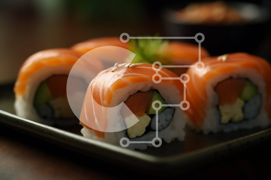 Σετ των 2 Intra Συλλεκτικό Ξύλινο Παζλ Plywood  4mm - Νόστιμο πιάτο σούσι με φρέσκα ψάρια και λαχανικά Σε Ξύλινο Κουτί - Διαστάσεις: 10x10 cm – 25 κομμάτια