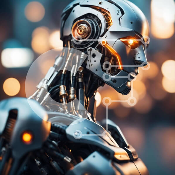 Intra Συλλεκτικό Ξύλινο Παζλ Plywood  4mm - Ρομπότ τεχνητής νοημοσύνης με λαμπερά μάτια Σε Ξύλινο Κουτί - Διαστάσεις Puzzle: 10x10 cm – 25 κομμάτια