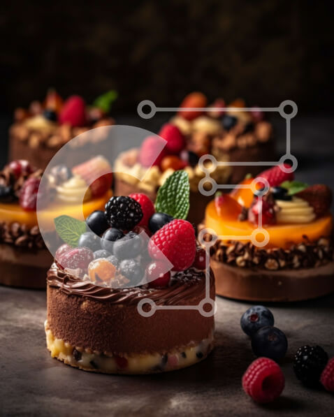 Σετ των 2 Intra Συλλεκτικό Ξύλινο Παζλ Plywood  4mm - Λαχταριστά κέικ σοκολάτας με γαρνιτούρες φρέσκων φρούτων Σε Ξύλινο Κουτί - Διαστάσεις: 10x10 cm – 25 κομμάτια