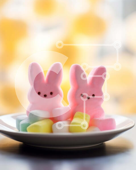 Σετ των 2 Intra Συλλεκτικό Ξύλινο Παζλ Plywood  4mm - Marshmallow τιτιβίζει και λαγουδάκι στο λευκό πιάτο Σε Ξύλινο Κουτί - Διαστάσεις: 10x10 cm – 25 κομμάτια