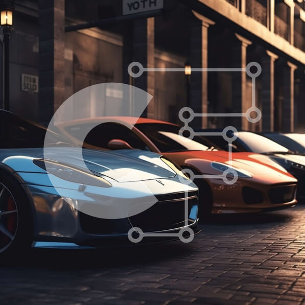 Intra Συλλεκτικό Ξύλινο Παζλ Plywood  4mm - Κομψά σπορ αυτοκίνητα παρκαρισμένα στην City Street στο σούρουπο Σε Ξύλινο Κουτί - Διαστάσεις Puzzle: 10x10 cm – 25 κομμάτια