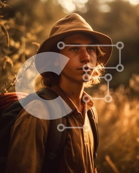 Intra Συλλεκτικό Ξύλινο Παζλ Plywood  4mm - Νεαρός άνδρας που στέκεται στο ψηλό γρασίδι στο ηλιοβασίλεμα Σε Ξύλινο Κουτί - Διαστάσεις Puzzle: 10x10 cm – 25 κομμάτια