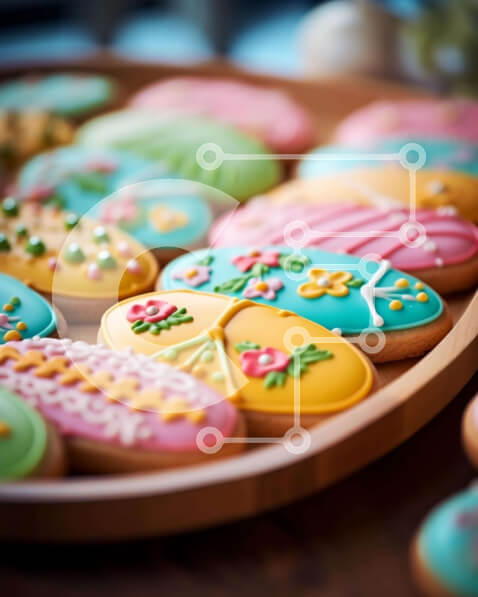 Intra Συλλεκτικό Ξύλινο Παζλ Plywood  4mm - Πολύχρωμα πασχαλινά κουλουράκια με πασχαλινό λαγουδάκι Σε Ξύλινο Κουτί - Διαστάσεις: 10x10 cm – 25 κομμάτια