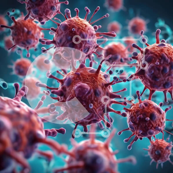 Intra Συλλεκτικό Ξύλινο Παζλ Plywood  4mm - 3D απεικόνιση καρκινικών κυττάρων σε μπλε φόντο Σε Ξύλινο Κουτί - Διαστάσεις Puzzle: 10x10 cm – 25 κομμάτια