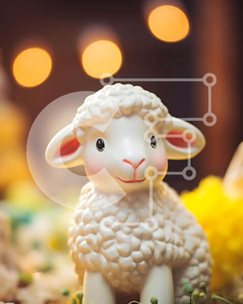 Intra Συλλεκτικό Ξύλινο Παζλ Plywood  4mm - Λευκό ειδώλιο προβάτου στο τραπέζι με λουλούδια και κεριά Σε Ξύλινο Κουτί - Διαστάσεις Puzzle: 10x10 cm – 25 κομμάτια