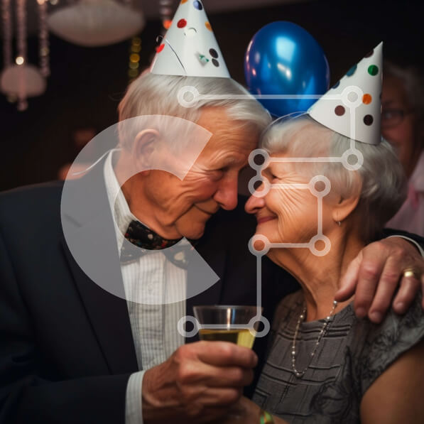 Intra Συλλεκτικό Ξύλινο Παζλ Plywood  4mm - Ευτυχισμένο ηλικιωμένο ζευγάρι που γιορτάζει γενέθλια με σαμπάνια Σε Ξύλινο Κουτί - Διαστάσεις Puzzle: 10x10 cm – 25 κομμάτια