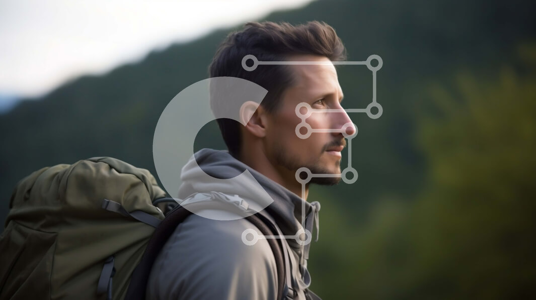 Intra Συλλεκτικό Ξύλινο Παζλ Plywood  4mm - Στοχαστικός άνδρας με σακίδιο πλάτης που στέκεται μπροστά από το ορεινό σκηνικό Σε Ξύλινο Κουτί - Διαστάσεις Puzzle: 10x10 cm – 25 κομμάτια