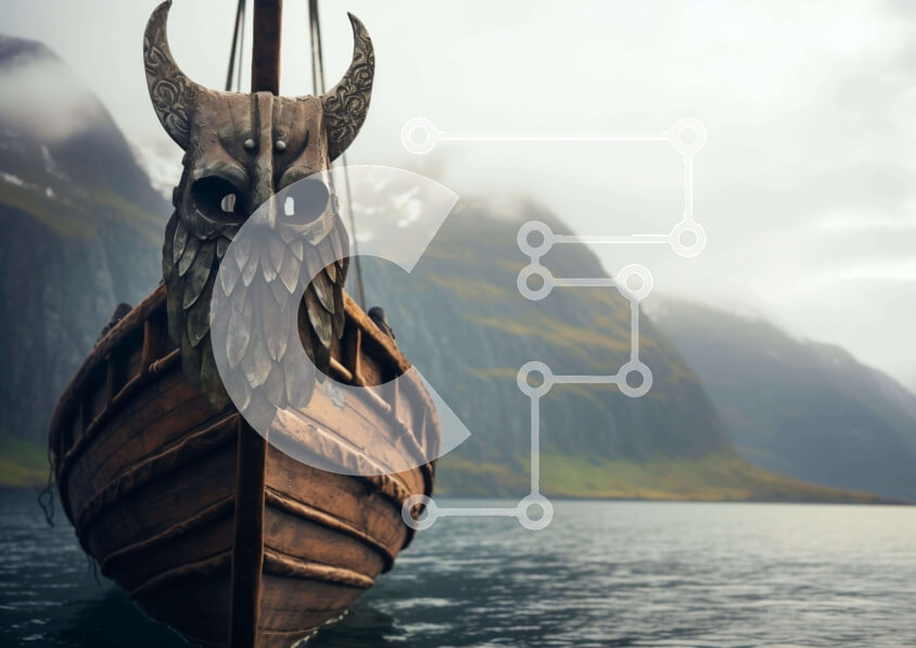 Intra Συλλεκτικό Ξύλινο Παζλ Plywood  4mm - Ξύλινη βάρκα Viking με κεφάλι σε σχήμα κουκουβάγιας στη λίμνη Mountain Σε Ξύλινο Κουτί - Διαστάσεις: 10x10 cm – 25 κομμάτια