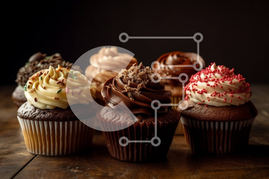 Σετ των 2 Intra Συλλεκτικό Ξύλινο Παζλ Plywood  4mm - Λαχταριστά Cupcakes σοκολάτας με παγωμένο και ψεκασμοί σε ξύλινο τραπέζι Σε Ξύλινο Κουτί - Διαστάσεις: 10x10 cm – 25 κομμάτια