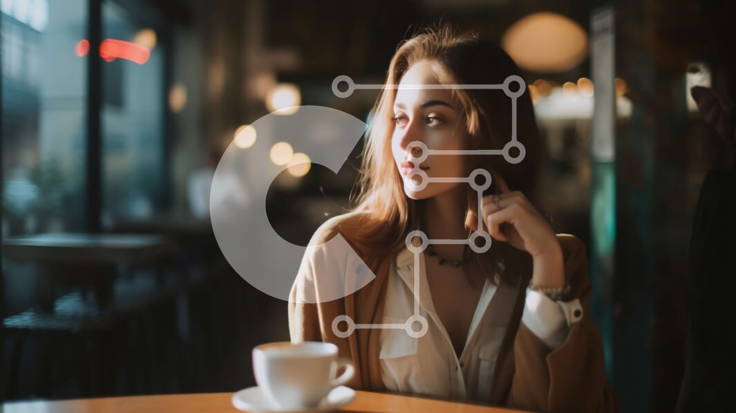 Intra Συλλεκτικό Ξύλινο Παζλ Plywood  4mm - Cozy Coffee Shop Στιγμή με Στοχαστική Γυναίκα Σε Ξύλινο Κουτί - Διαστάσεις Puzzle: 10x10 cm – 25 κομμάτια