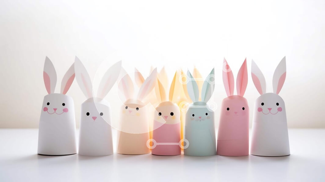 Intra Συλλεκτικό Ξύλινο Παζλ Plywood  4mm - Πολύχρωμα χάρτινα κουνέλια για πασχαλινή διακόσμηση Σε Ξύλινο Κουτί - Διαστάσεις Puzzle: 10x10 cm – 25 κομμάτια