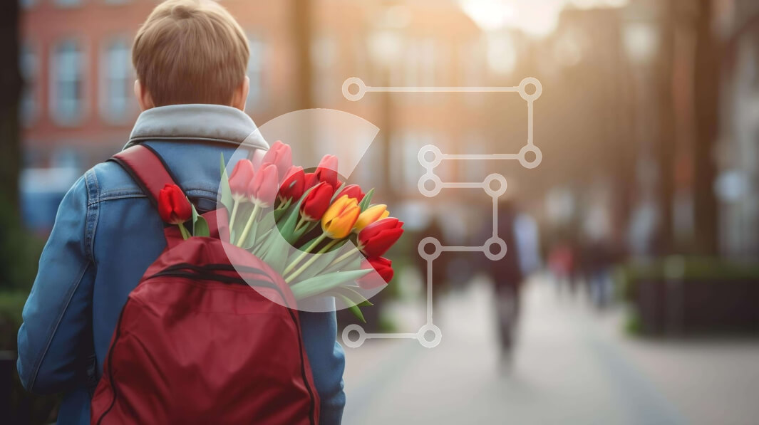 Intra Συλλεκτικό Ξύλινο Παζλ Plywood  4mm - Νεαρός άνδρας που περπατά με τις κόκκινες τουλίπες Σε Ξύλινο Κουτί - Διαστάσεις Puzzle: 10x10 cm – 25 κομμάτια